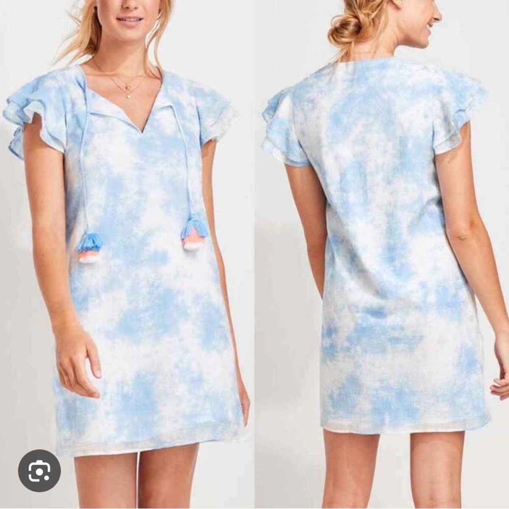 Vineyard Vines Blue Tie-Dye Dress with Tassels size medium